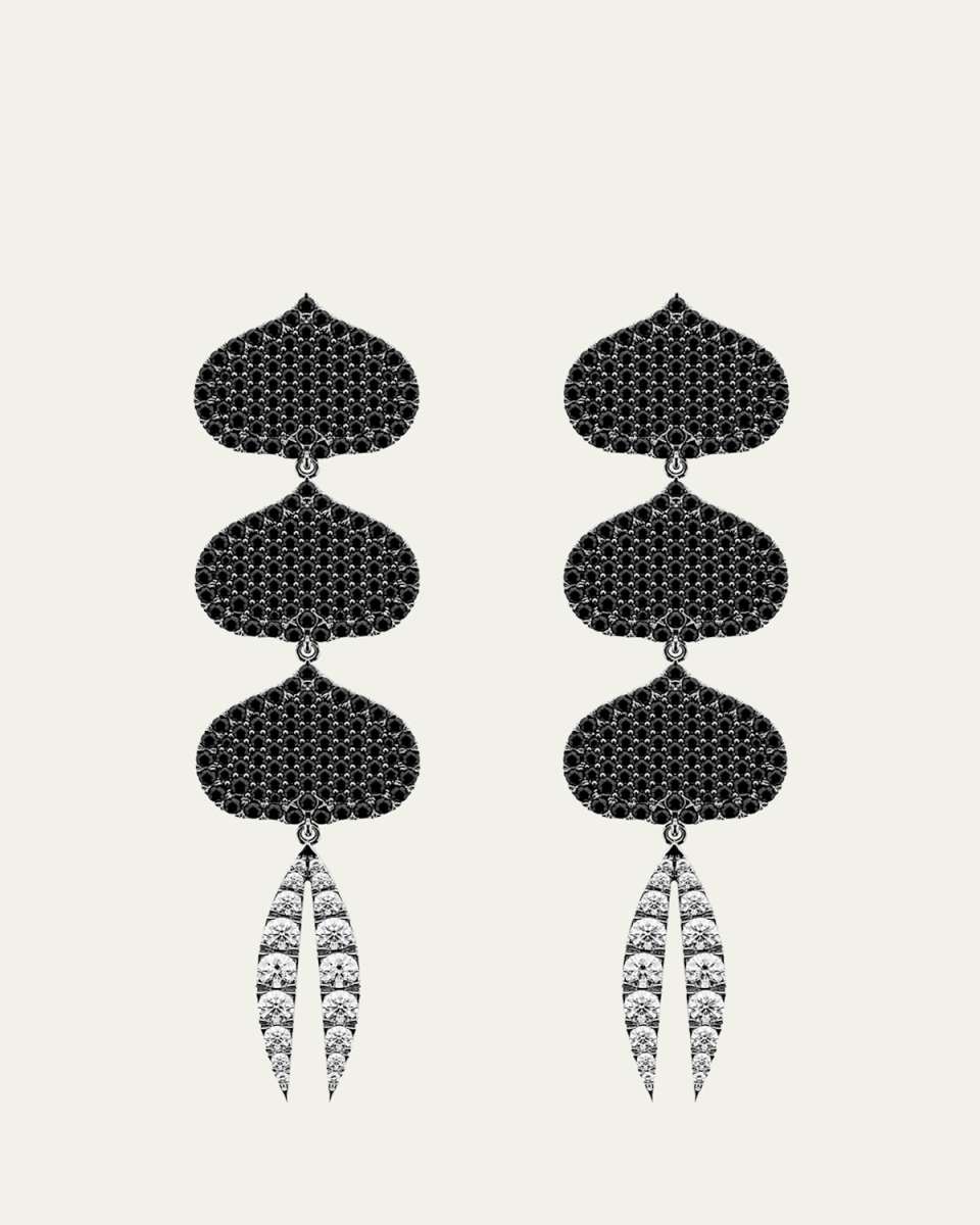 Triple Eye Adore Lotus Black and White Diamond Earrings
